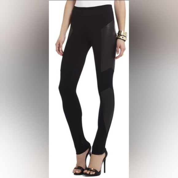 BCBGmaxazria Mari Black Two Tone Faux Leather Leggings Size Medium - Picture 1 of 6